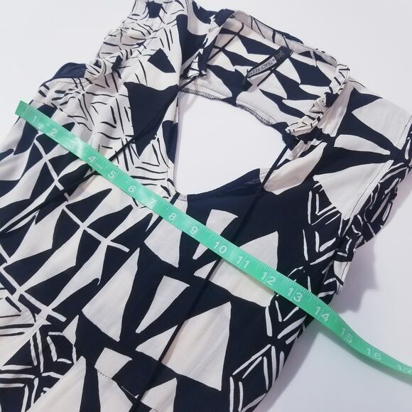 Plenty by Tracy Reese Geometric Print  Maxi Dress High Low Ruffle Keyhole Back - Picture 5 of 15